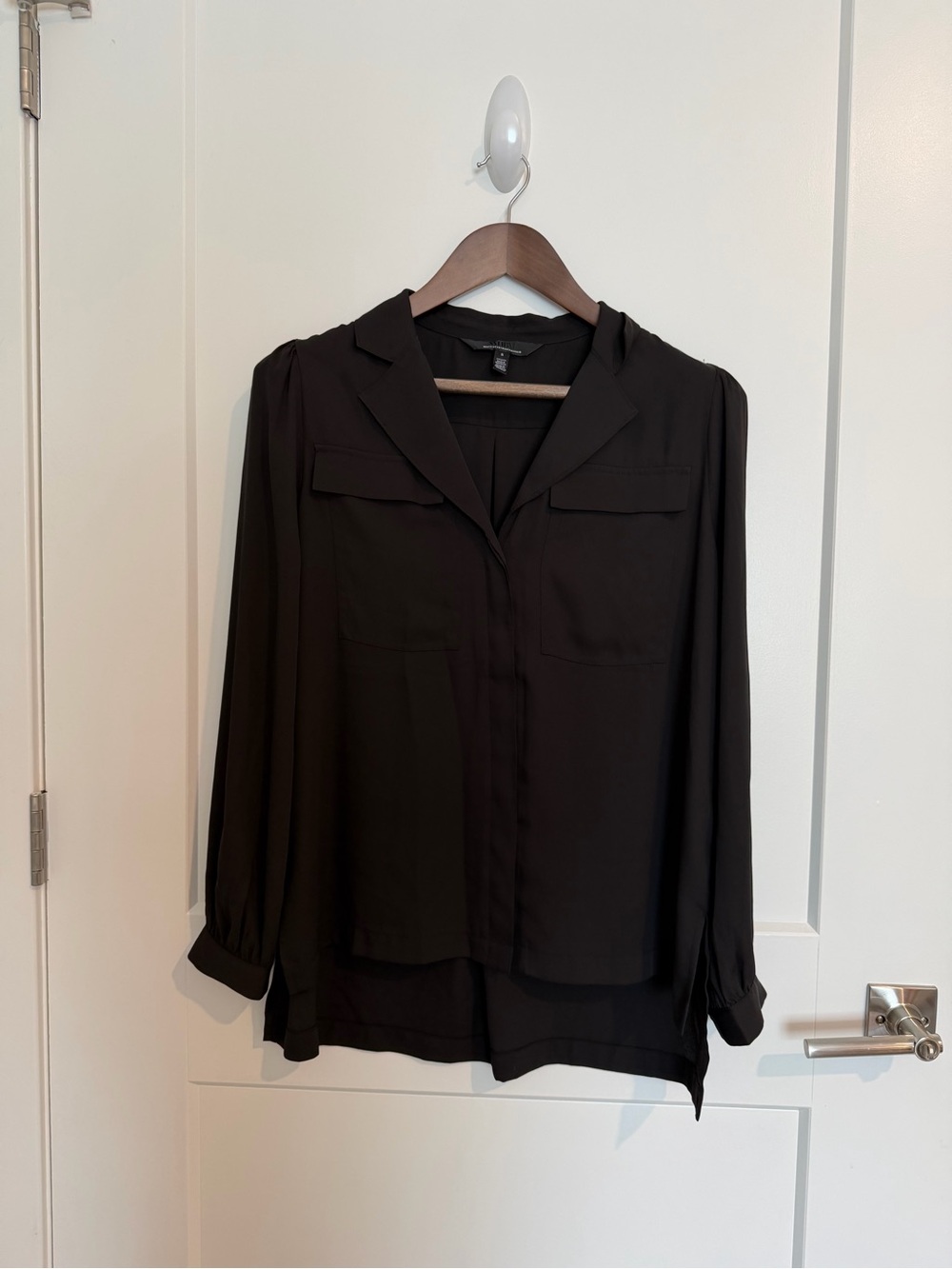 WHBM Black Collared V-Neck Long-Sleeve Blouse - NWOT